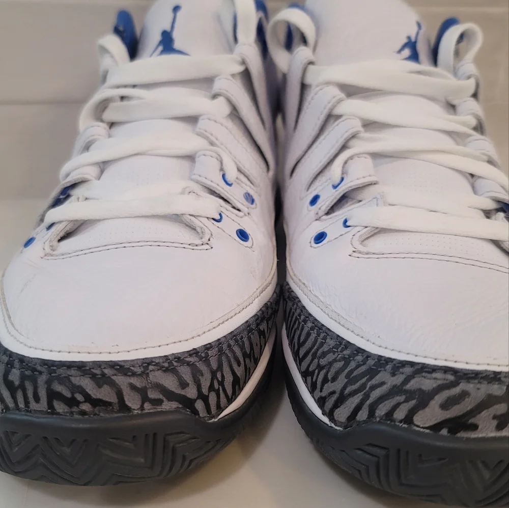 Jordan Men's White Blue Athletic Shoes with Gray Elephant Print